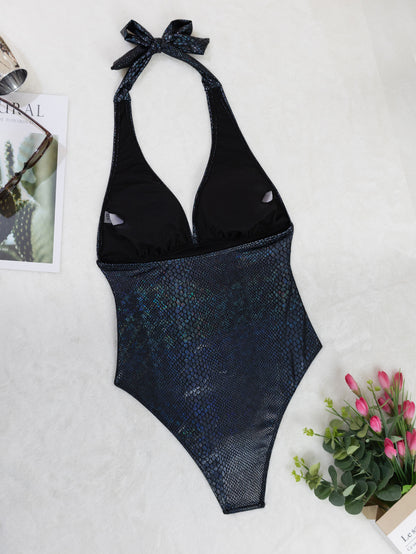Rovikna Women's Iridescent Snakeskin One-Piece Swimsuit