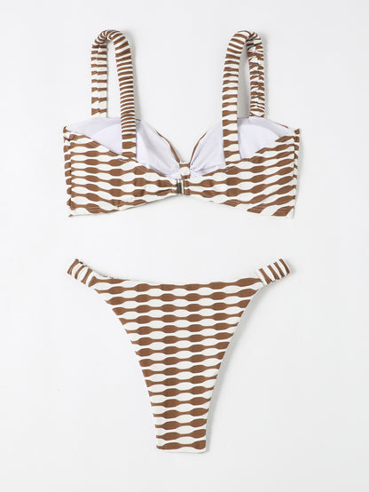 ROVIKNA 2025 new triangular bikini steel tray gathering small chest split swimsuit swimsuit big halter print