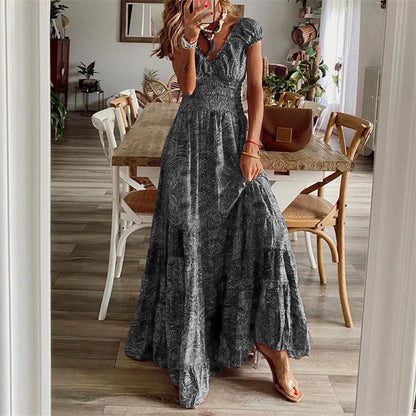 ROVIKNA 2025 Boho chic waist one-piece Long dress Floral print swing dress women's wear