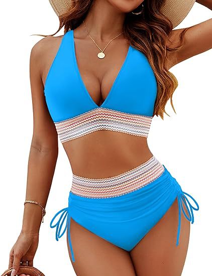 ROVIKNA Women's High-Waist V-Neck String Bikini Set - Boosting Bikini