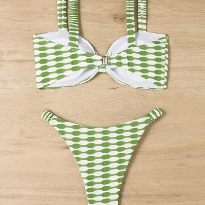 ROVIKNA 2025 new triangular bikini steel tray gathering small chest split swimsuit swimsuit big halter print